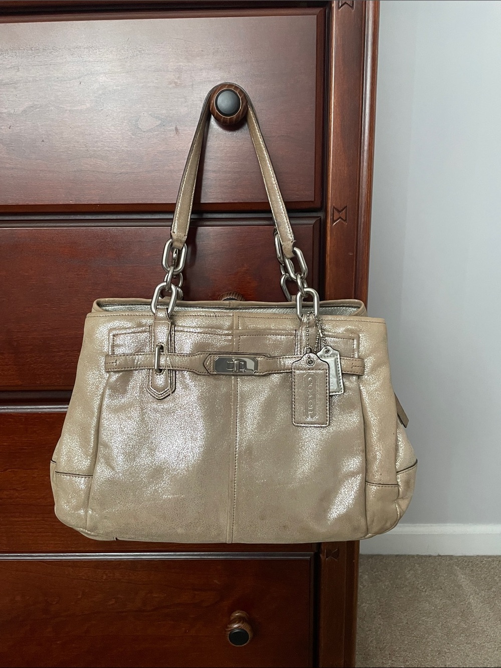 Vintage Coach Metallic Champagne Leather Purse